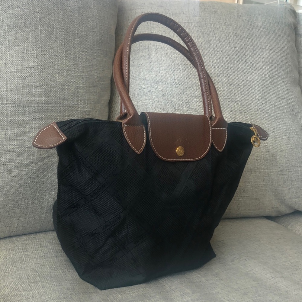 Longchamp women’s tote handbag black brown monogram HTF limited edition EUC